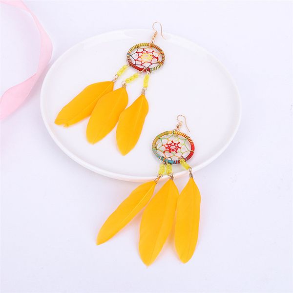 

1 pair chic dangle earrings shellhard bohemian boho women dreamcatcher feather drop earring female brincos birthday christmas gift, Silver