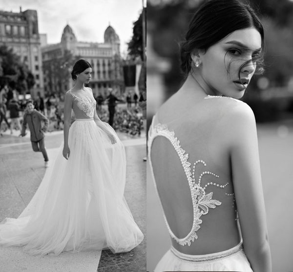 

garli karten romantic 2018 a line wedding dresses hollow back lace applique sweep train wedding bridal gowns custom, White