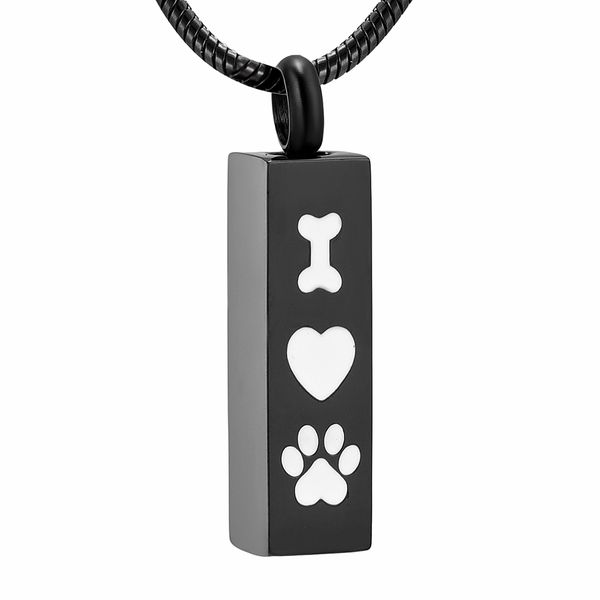 

lkj8001 pet memorial urn necklace gog/cat paw print bar cremation jewelry ashes keepsake pendant-engraving, Silver