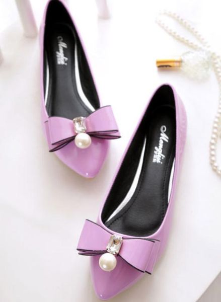 

send 2018 spring and autumn new style bowknot korean pointed end flat bottom shallow mouth women's shoes, Black