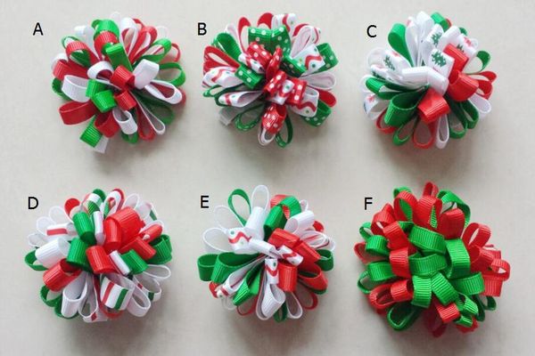 

christmas loopy bows clips hair accessories girl ribbon boutique xmas hair bows clip flower hair ties girls headband 24pcs hd3236, Slivery;white