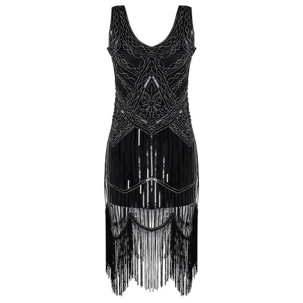 

sequins hand knitted tassel evening dress h0013, Black;gray