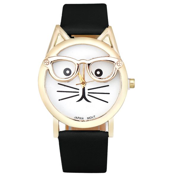 

funny cute kids glasses cat fashion quartz dial ladies wrist watches hour girl dress quart 3#, Slivery;brown
