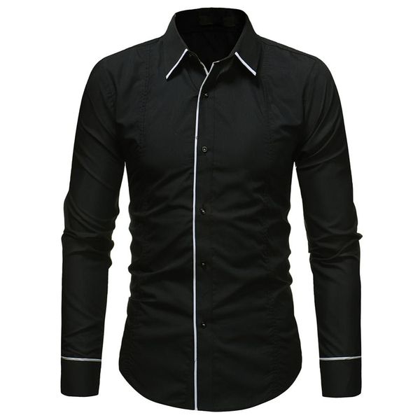 

fashion turn-down collar line decor long sleeve slim casual men's shirt top, White;black