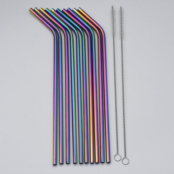 

экологичный новый красочные нержавеющей стали 304 соломинкой 10pcs / lot посудомоечные безопасный multicolors ржавчины с 2 brushes