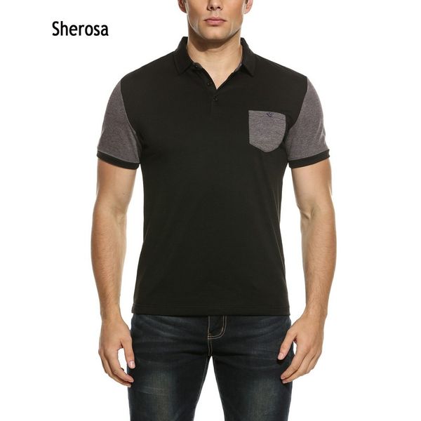

sherosa summer mens tshirt streetwear turn-down collar casual contrast color short sleeve button pocket t shirts, White;black