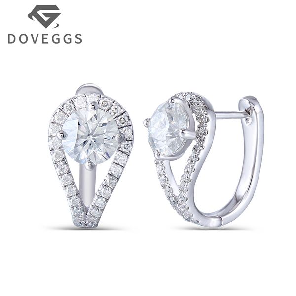 

doveggs 10k white gold post 2.54ctw 6.5mm h nearly colorless moissanite hoop earrings platinum plated silver for women, Golden;silver