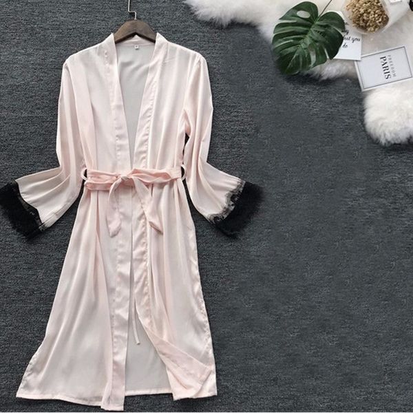 

large size satin night robe lace bathrobe perfect bride bridesmaid robes dressing gown for women silk robes for women, Black;red