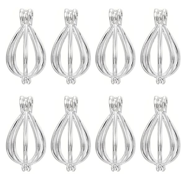 

яркий серебряный воды падение жемчужина клетке ожерелье кулон аромат масла диффузор добавляет ваш собственный жемчужный камень делает его бо, Silver