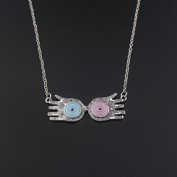 

movie hp magic school luna lovegood glasses pendants necklaces fashion wizard double hands shape pendant necklaces for fans gift, Silver