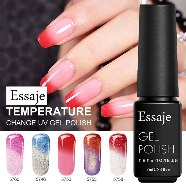 

essaje gel nail polish temperature change uv gel lacquer manicure tool thermo polish professional colour nail art varnish, Red;pink