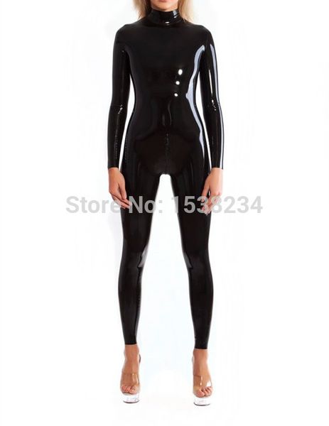 

latex catsuit rubber zentai suit shoulder zip ruuber bodysuit with crotch zip women's catsuit, Black