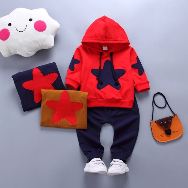 

children clothing suits kids spring casual hooded coat+ trousers 2pcs/set pattern boys clothes autumn wear, White