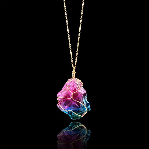 

necklace rainbow stone natural crystal rock necklace gold quartz pendant jewelry dropshiping, Silver