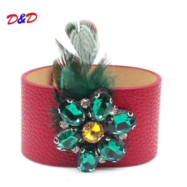 

d&d new fashion feather leather rhinestone bracelet for women charm contracted and generous fashion jewelry bangle, Golden;silver