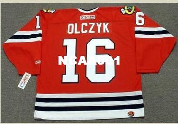 

mens #16 ed olczyk chicago blackhawks 1985,1999 ccm hockey jersey or custom any name or number retro jersey, Black;red