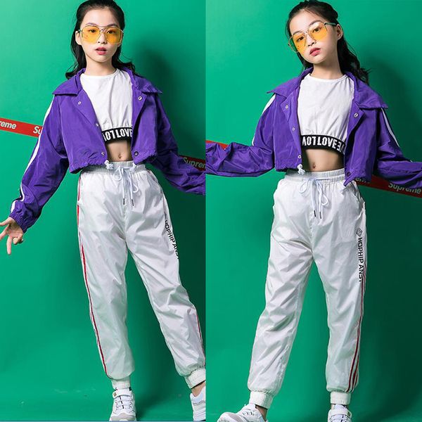 

girls purple tshirt jazz dancing costumes clothing suits kids hip hop dance wear outfits stage wear performance clothes suits, Black;red