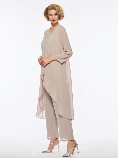 Pantaloni eleganti ed eleganti per la madre della sposa Abiti eleganti in chiffon 3 pezzi da sposa in spiaggia Abiti per la madre della sposa con giacca Pant271d