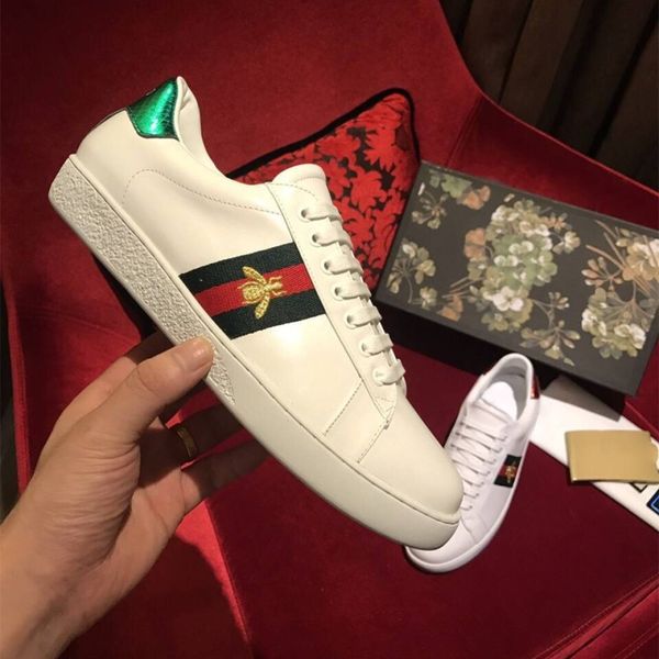

fall mens fashion genuine leather animallittle bee embroidery luxury breathable low slip on loafers sneakers 774, Black