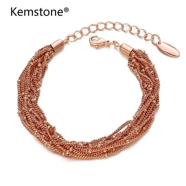 

kemstone rose gold color tassel link strand bracelet jewelry for women, 6.5, Black