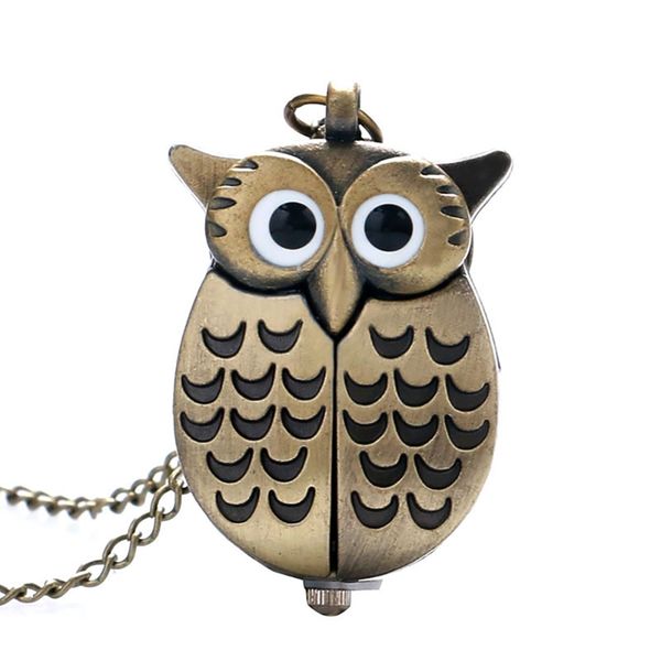 

cartoon animal quartz pocket watch men women epoxy lovely owl painting vintage clock with slim necklace cute girl gifts, Slivery;golden