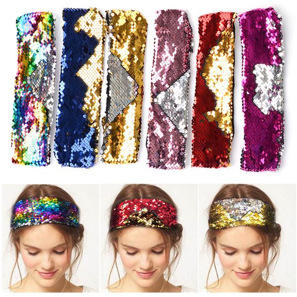 

two-side sequins headband under sweat wicking stretchy athletic bandana headscarf yoga ad wrap for sports exercise headband a-668, Slivery;white