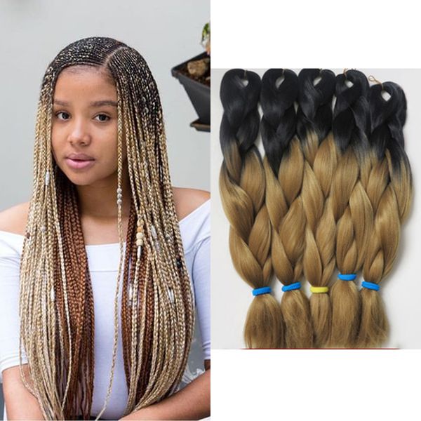 

ombre kanekalon braiding hair 1b/30 two tones ombre color synthetic jumbo braids hair wholesale crochet hair extension folded 24 inch 100g, Black