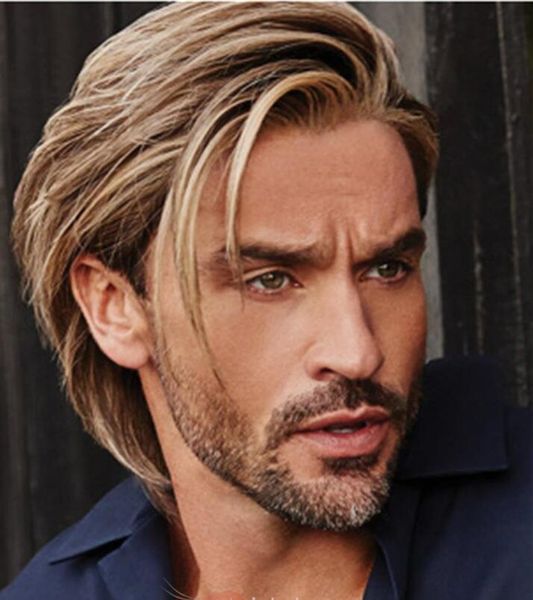 

sell mens male wig handsome vogue short blonde straigth wigs fashion synthetic hair men's wig, Black