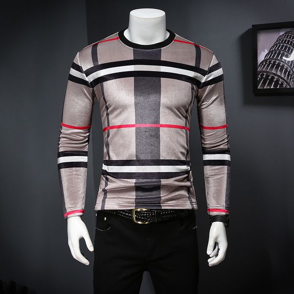 

2018 зима двойной слой плюс бархат тонкий шею мужская футболка полосатый повседневная дна теплый футболка