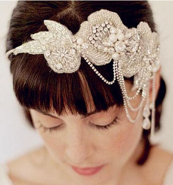 

2019 luxury vintage bridal headpieces bling bling crystals beading pearls embellished wedding prom party accessaries headband, Silver