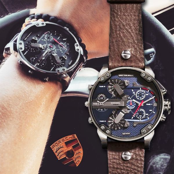 

DZ 7314 Luxury Brand Watch For Man Big Dial военные наручные часы 2 часовой пояс Мужские спортивные часы мода Dress кварцевые часы Relogios masculino