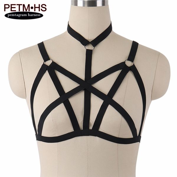

womens body cage harness bondage lingerie elastic hollow out bra strappy goth fetish exotic apparel party club wear, Black;white