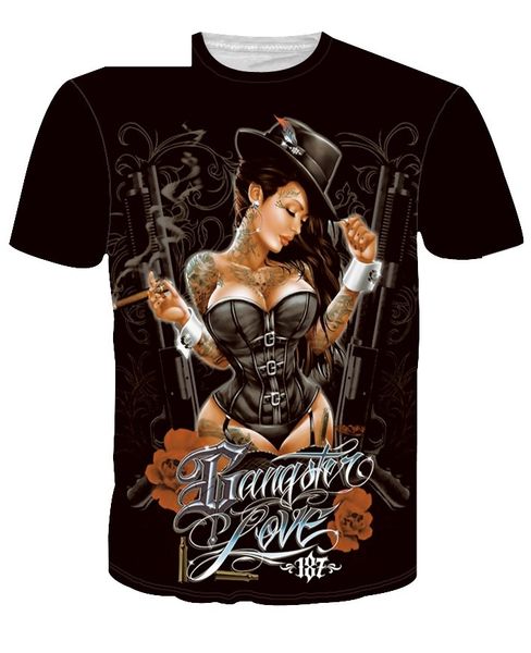 

new arrival men/womens 3d gangster love t- shirts short sleeve funny t-shirts harajuku fitness casual shirt u905, White;black