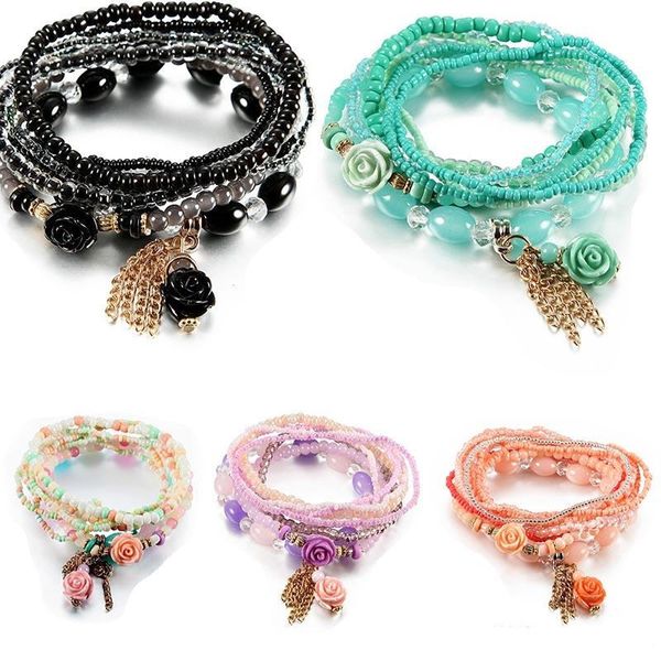 

богемный стиль цветок шарм бусины браслеты для женщин boho кисточкой многослойные имитация жемчужный браслет ювелирных изделий партии подаро, Golden;silver