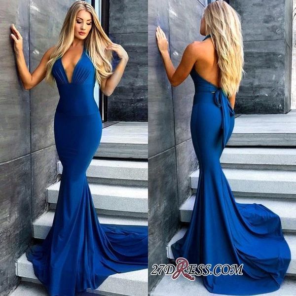 

2019 new deep v neck sweep train ruched prom dresses backless formal occasion evening wear ba9942