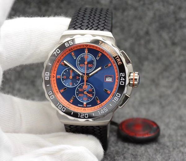 

High quality Quartz VK Movement Watch Men Calibre 16 F1 Blue/Black Dial Rubber Band Chronograph Watch Montre Homme