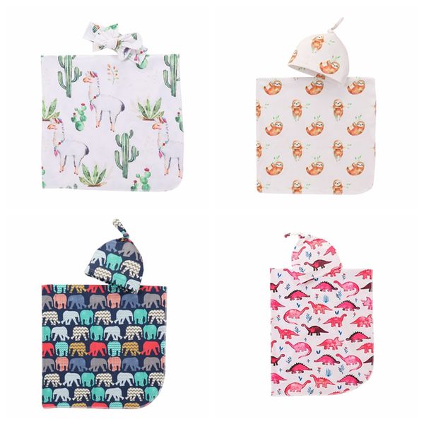 

Mikrdoo 2018 baby receiving blanket newborn infant cartoon animal cactu loth elephant dino aur printed waddle with hat headband