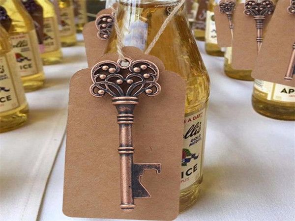 

retro vintage bronze skeleton key shape beer bottle opener with blank tag wedding party favor decorative supplies bar tool