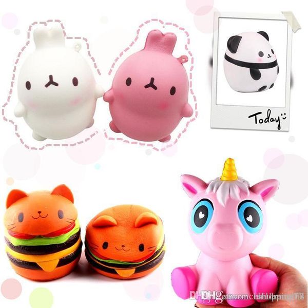 

2018 new squishies decompression toy doll squishy panda pony cat hamburger rabbit toys for christmas gift cellphone pendant straps t96