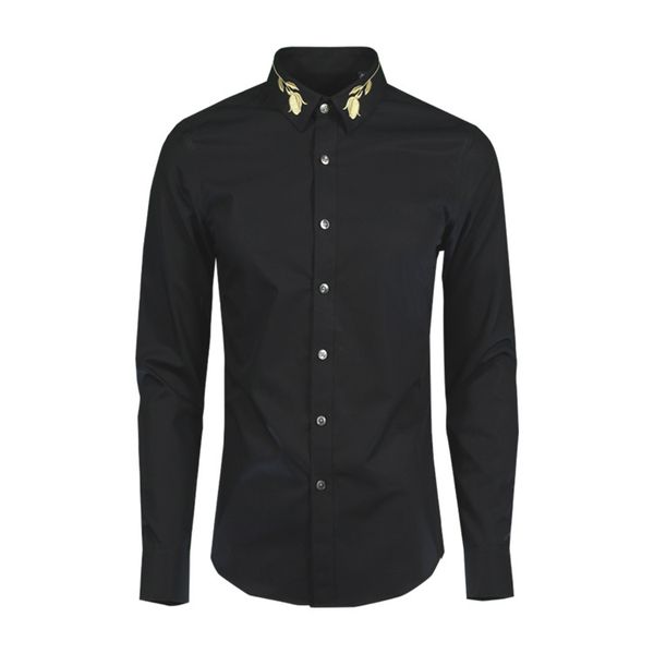 

new arrival fashion style embroidered long sleeved men shirt square collar casual mens 100%cotton plus size -4xl, White;black