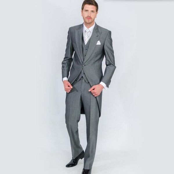 

perfect male suits peaked lapel one button fashion grey men suit groomsman tailcoat wedding men suits (jacket+pants+vest), White;black