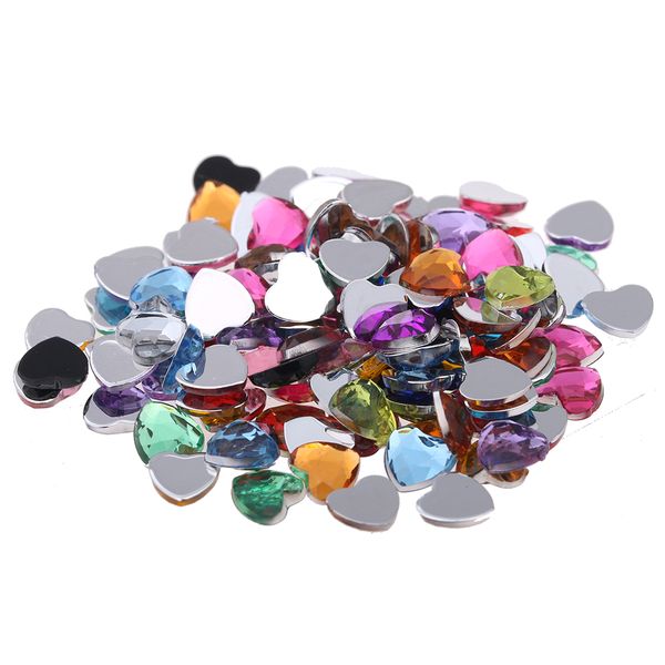 

6mm 1000pcs heart-shaped many colors flat back flat facets acrylic nail art rhinestone glue on beads diy crafts jewelry making, Silver;gold