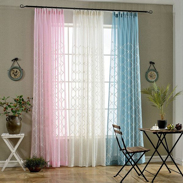 Romantic Embroidered Geometric Sheer Curtain For Living Room Tulle