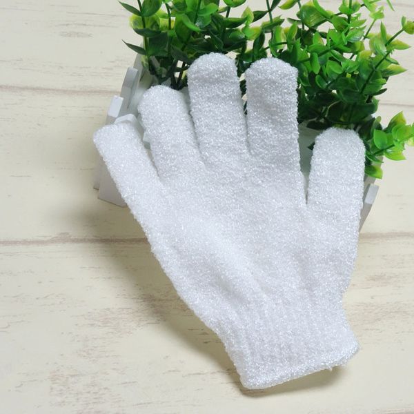 

white nylon body cleaning shower gloves exfoliating bath glove five fingers bath bathroom gloves home supplies t2i337