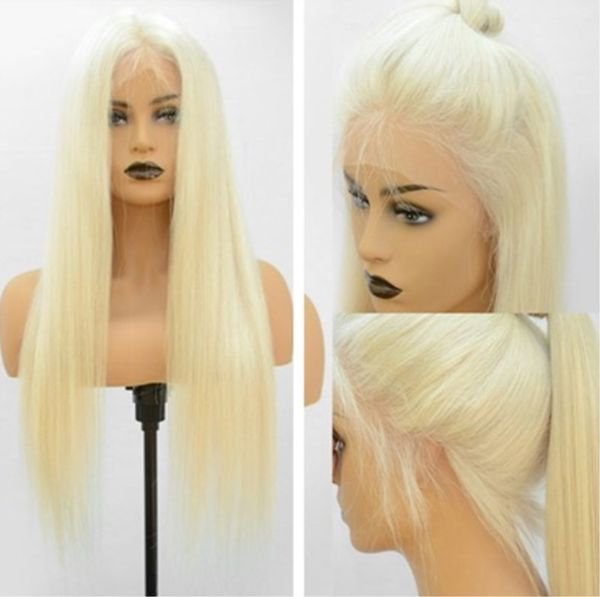 

150 density brazilian honey blonde human hair lace front wigs color 613# straight thick glueless full lace human hair wigs with baby hair, Black;brown