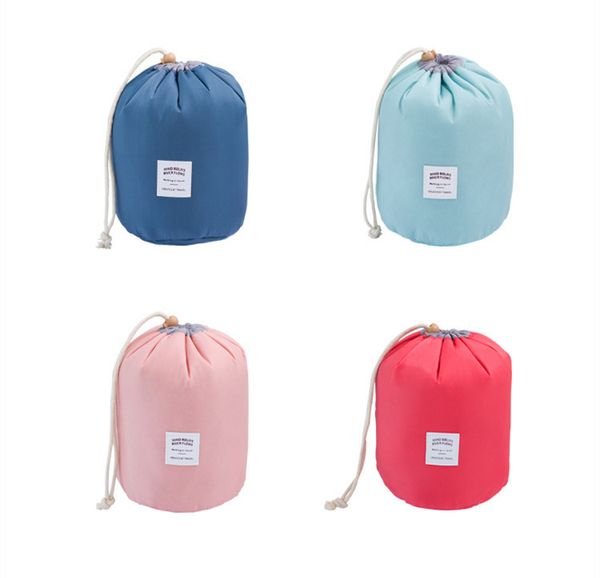 Fashion Barrel Shaped Travel Cosmetic Bag Make up Bag Drawstring Elegant Drum Wash Bags Makeup Organizer Storage Bag
