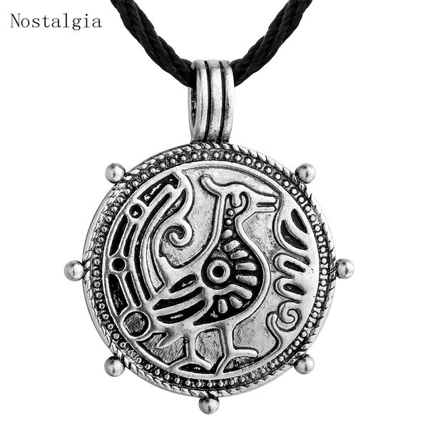 

nostalgia vintage odin's ravens bird talisman pendant necklace norse viking mythology jewelry classic mens spirit colier gift, Silver