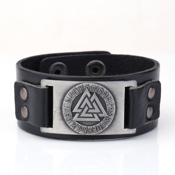 

viking amulet leather wristband bracelet engrave runes bangle scandinavian accessories handmade bracelets bangles, Black