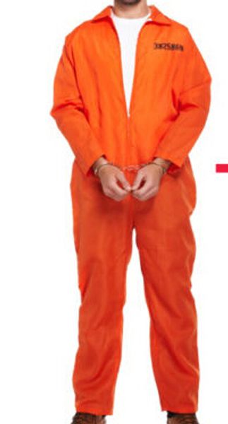 

mens prisoner convict costume halloween fancy dress xmas orange overall jumpsuit, Black;red