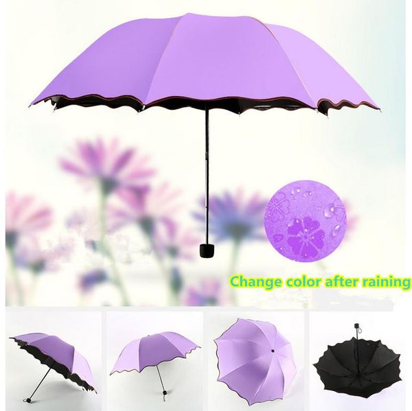 

three folding uv-protection sun/rain travel umbrellas magic changing color after water gift for lady girlfriend